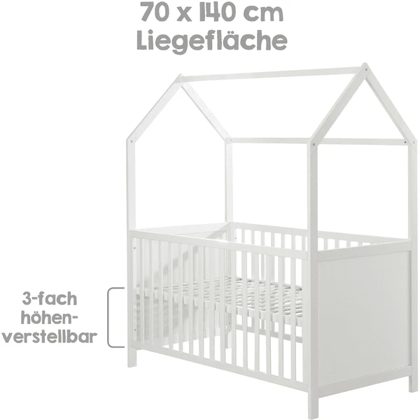 Roba Cuna En Forma De Casa 70 X 140 Cm Blanco 5 Roba Cuna En Forma De Casa 70 X 140 Cm Blanco - Imagen 5